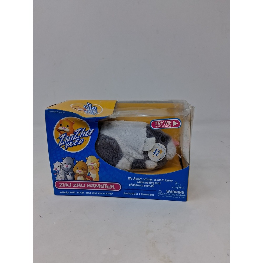 2009 Zhu Zhu Pets Hamster Jinx White Gray Cepia Plush Animal New Damage Box. H